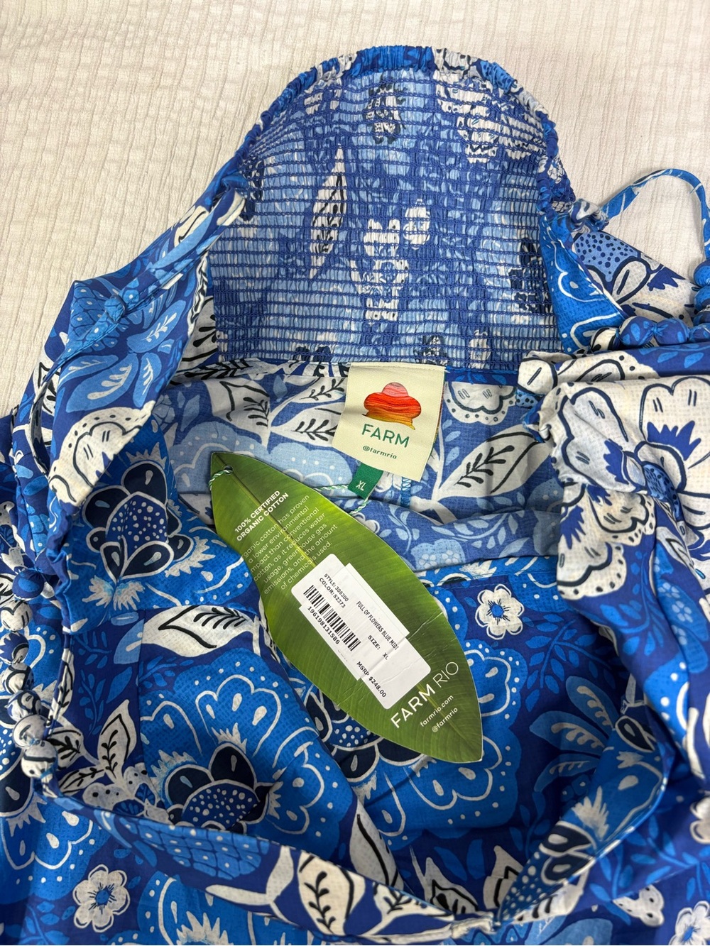 FARM Rio Blue & White Floral Tiered Sundress with Spaghetti Straps - Picture 4 of 11